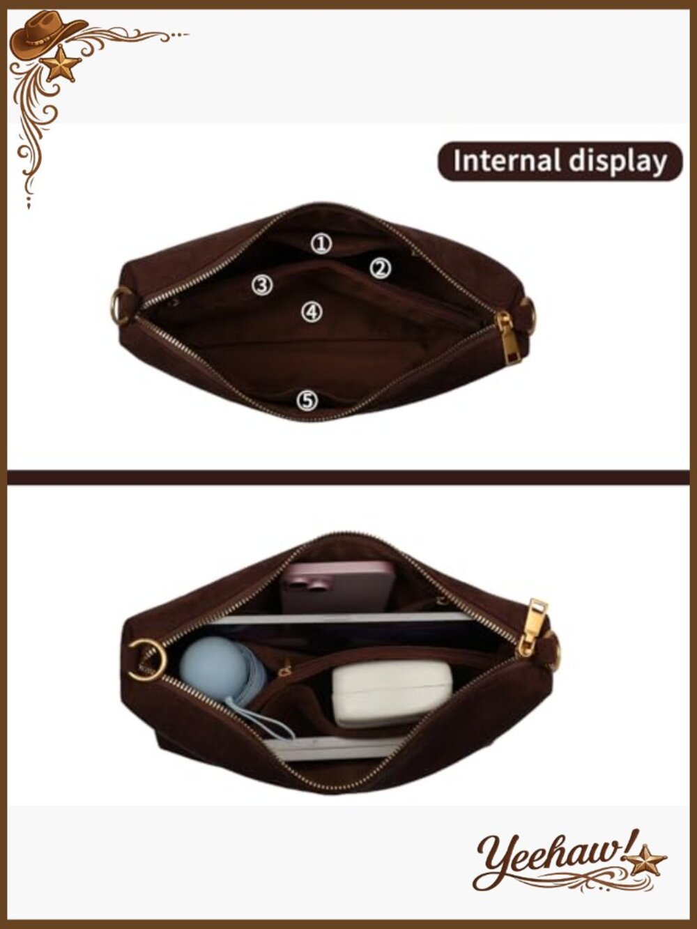Faux Suede Hobo Bag with Adjustable Strap, Lightweight Crossbody - Picture 5 of 6